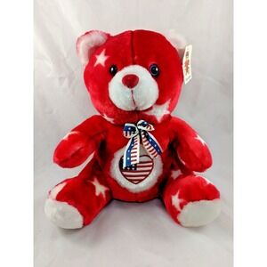 Red Bear Plush Red White Plush Flag 11 Inch Plush Appeal Mardi Gras Stuffed